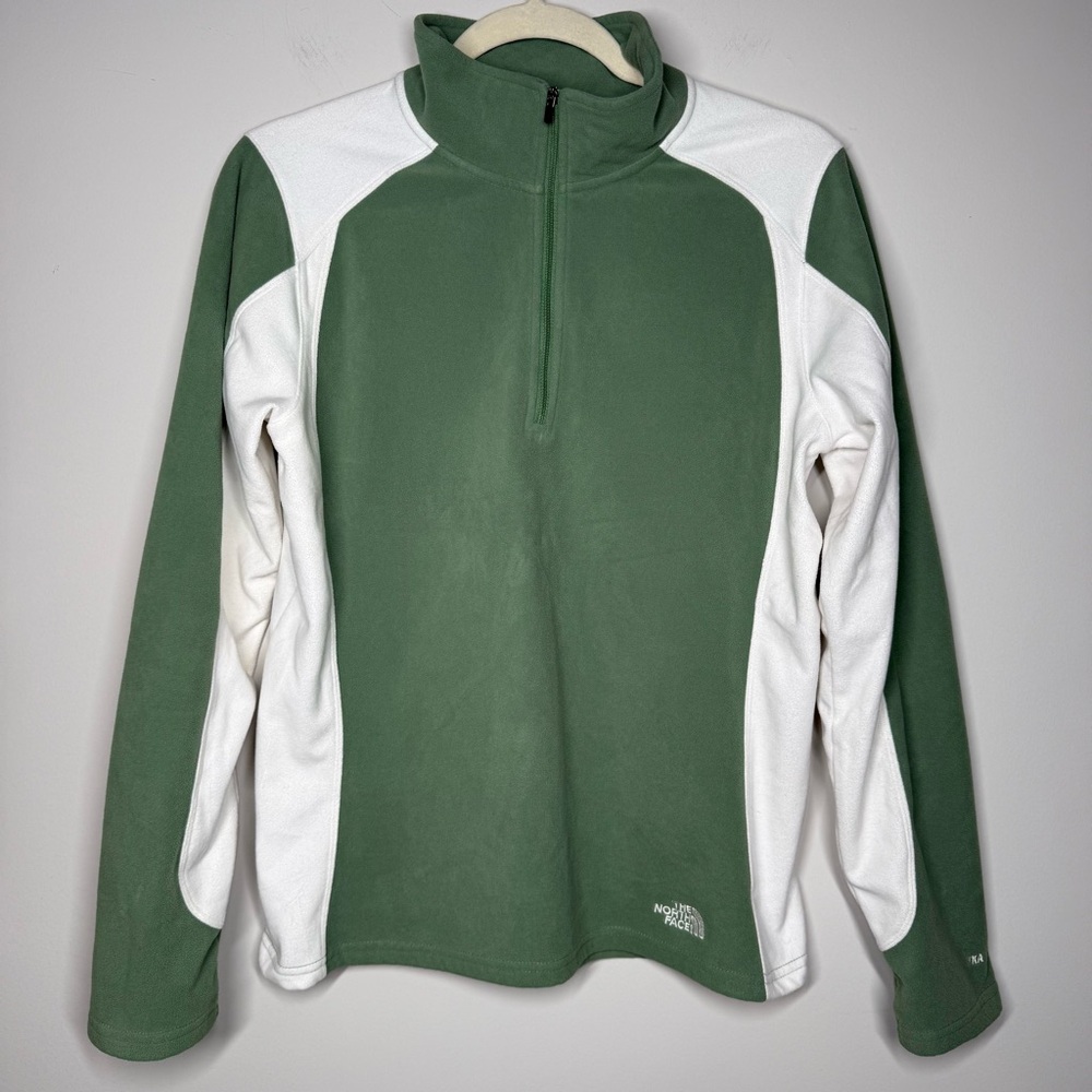 The North Face TKA 100 Green White 1/4 Zip Fleece Pullover Women’s L